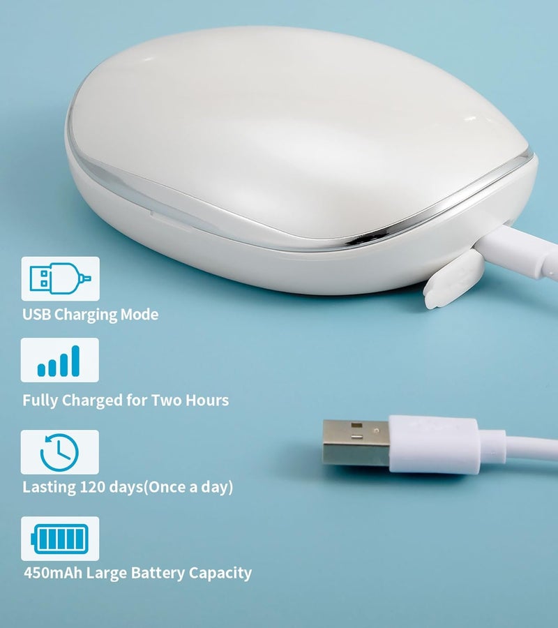 ofone Contact Lens Cleaner, Ultrasonic Contact Lens Cleaning Machine with USB Charger, Timer Display and 5 Contact Solution Cases Kit Replacement for Soft Hard Colored RGP Lenses (White) - Image 5